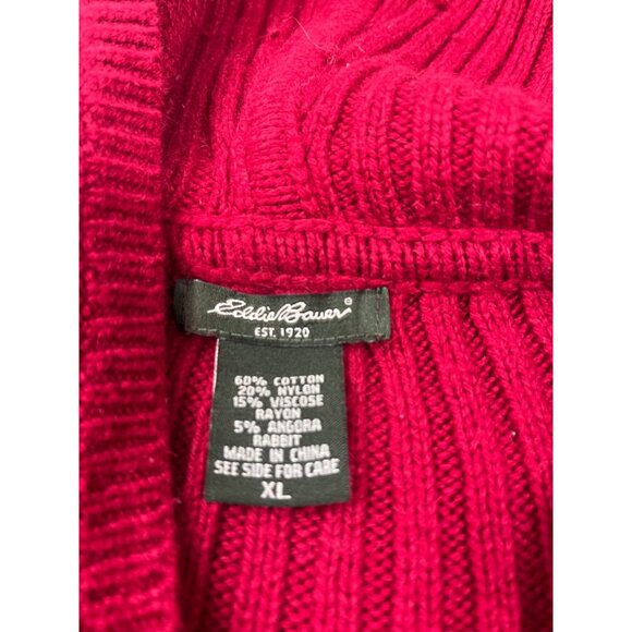 Eddie Bauer Mens XL Red Hooded Cable Knit Sweater Vest Golf Grandpa Zipp up Vest - Picture 3 of 14